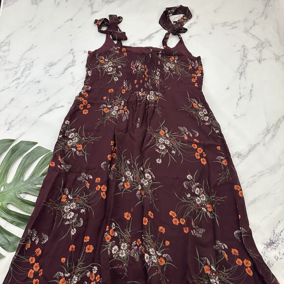 Reformation Twilight Midi Dress Size 18 Emmeline Purple Poppy Floral Tie Sleeve - Picture 9 of 12